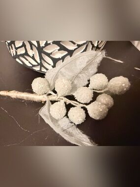 Vintage Hand Crafted Beaded Bridal Brooch White Frosted Berries Floral Leaf Pin